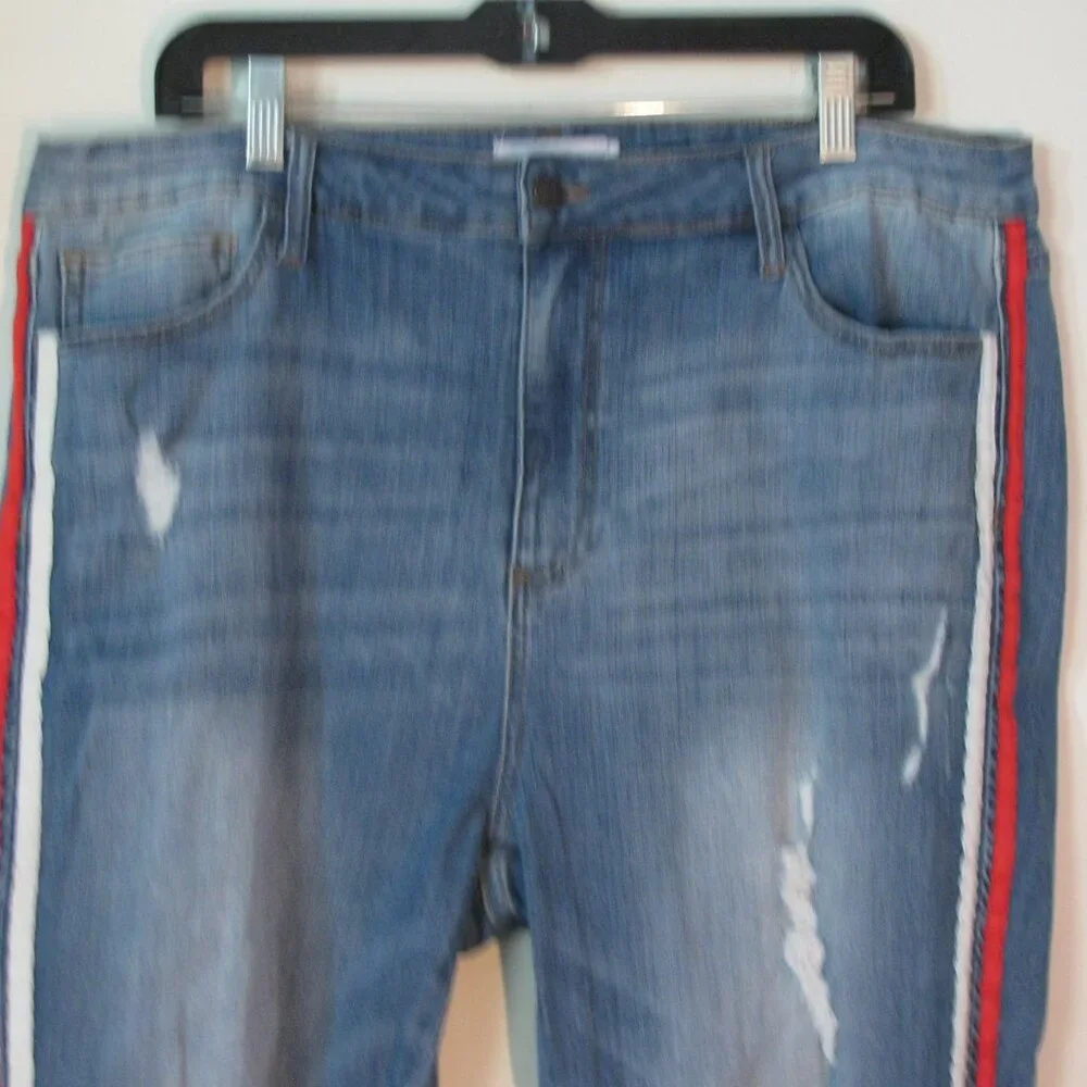 Ms Cello Jeans Size 22 Plus Casual Destroyed Ripped Fringe Hems Stripe  Striping - Picture 2 of 6